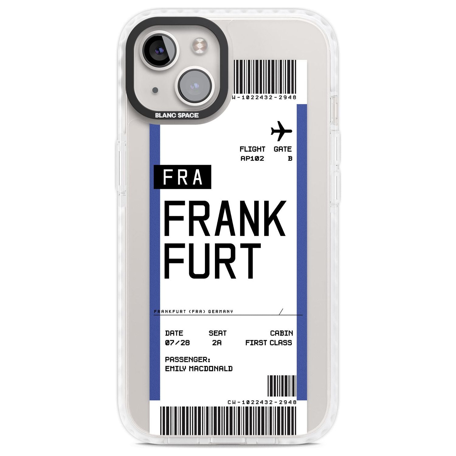 Personalised Frankfurt Boarding Pass Custom Phone Case iPhone 13 / Impact Case,iPhone 14 / Impact Case,iPhone 15 Plus / Impact Case,iPhone 15 / Impact Case Blanc Space