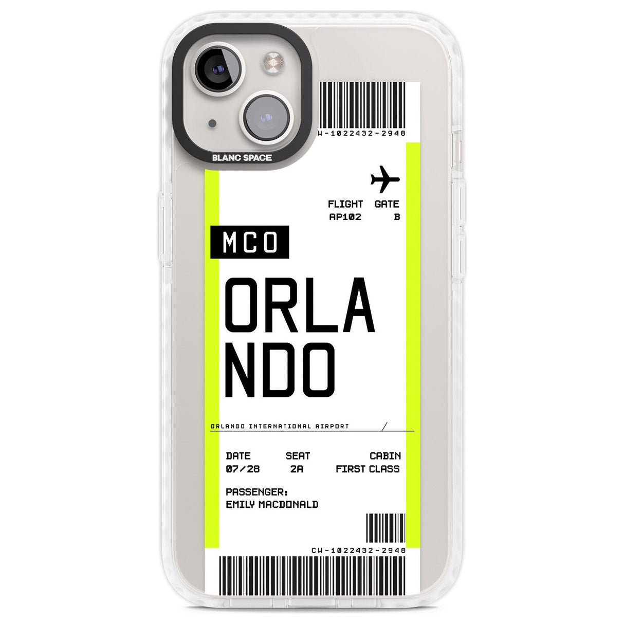 Personalised Orlando Boarding Pass Custom Phone Case iPhone 13 / Impact Case,iPhone 14 / Impact Case,iPhone 15 Plus / Impact Case,iPhone 15 / Impact Case Blanc Space