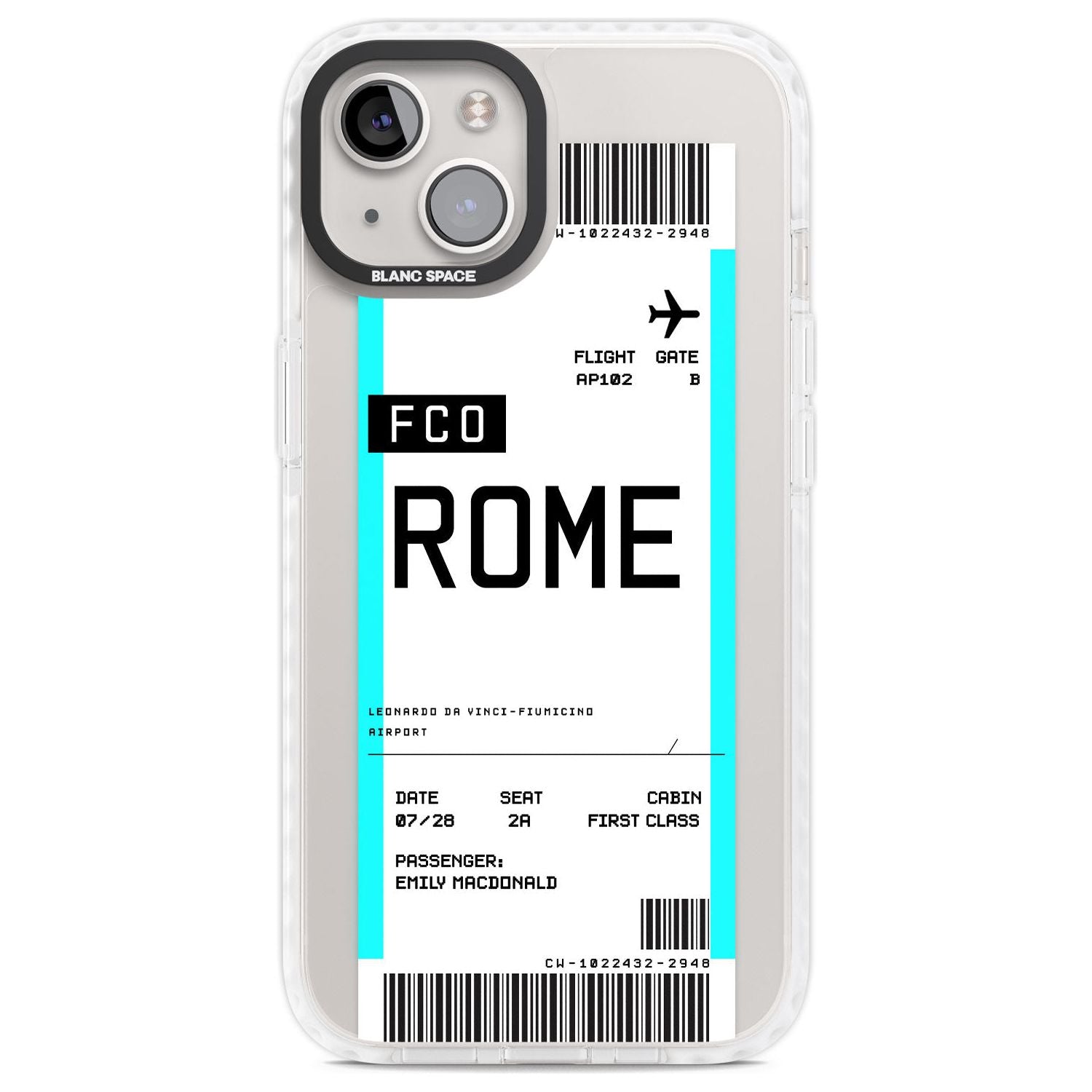 Personalised Rome Boarding Pass Custom Phone Case iPhone 13 / Impact Case,iPhone 14 / Impact Case,iPhone 15 Plus / Impact Case,iPhone 15 / Impact Case Blanc Space