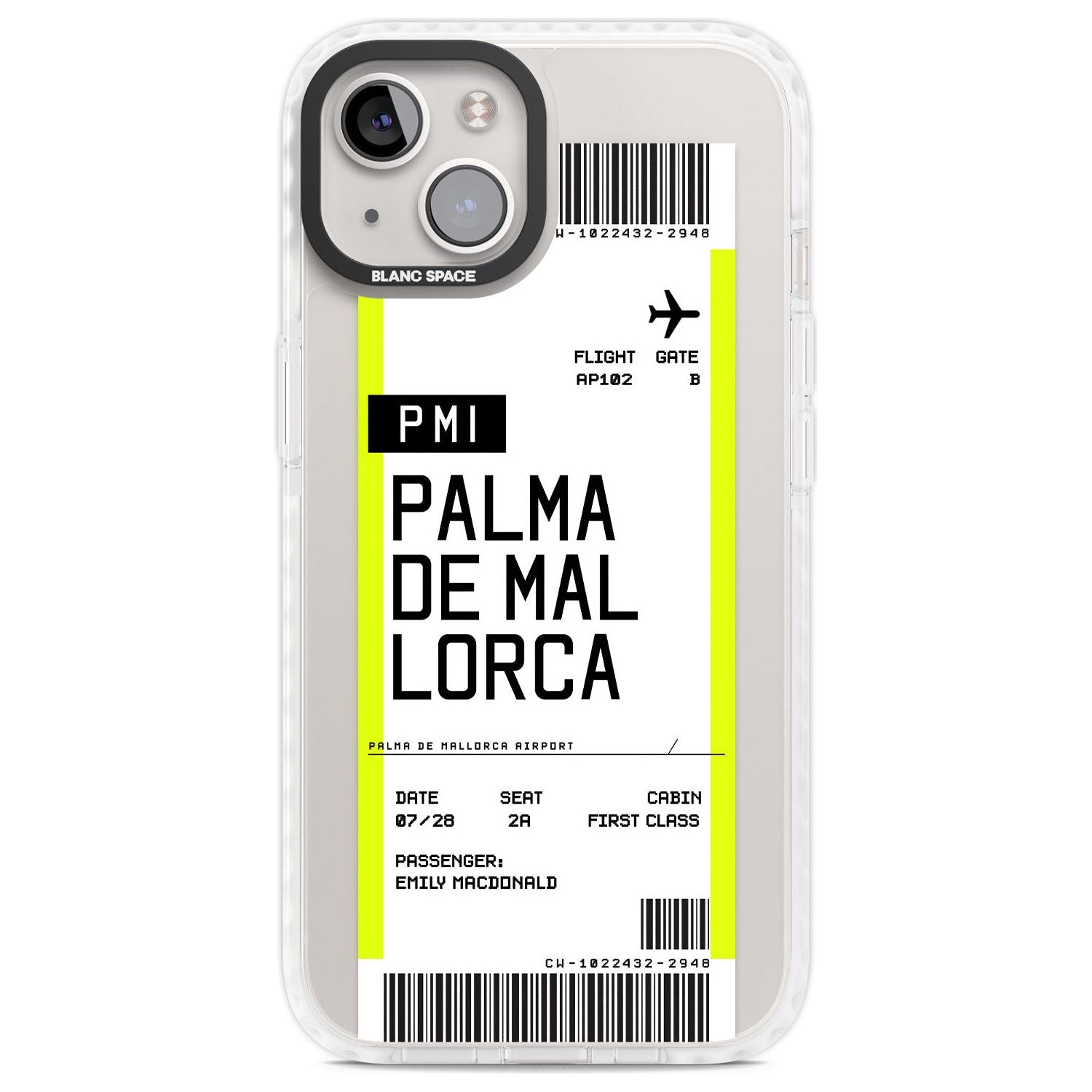Personalised Palma De Mallorca Boarding Pass Custom Phone Case iPhone 13 / Impact Case,iPhone 14 / Impact Case,iPhone 15 Plus / Impact Case,iPhone 15 / Impact Case Blanc Space
