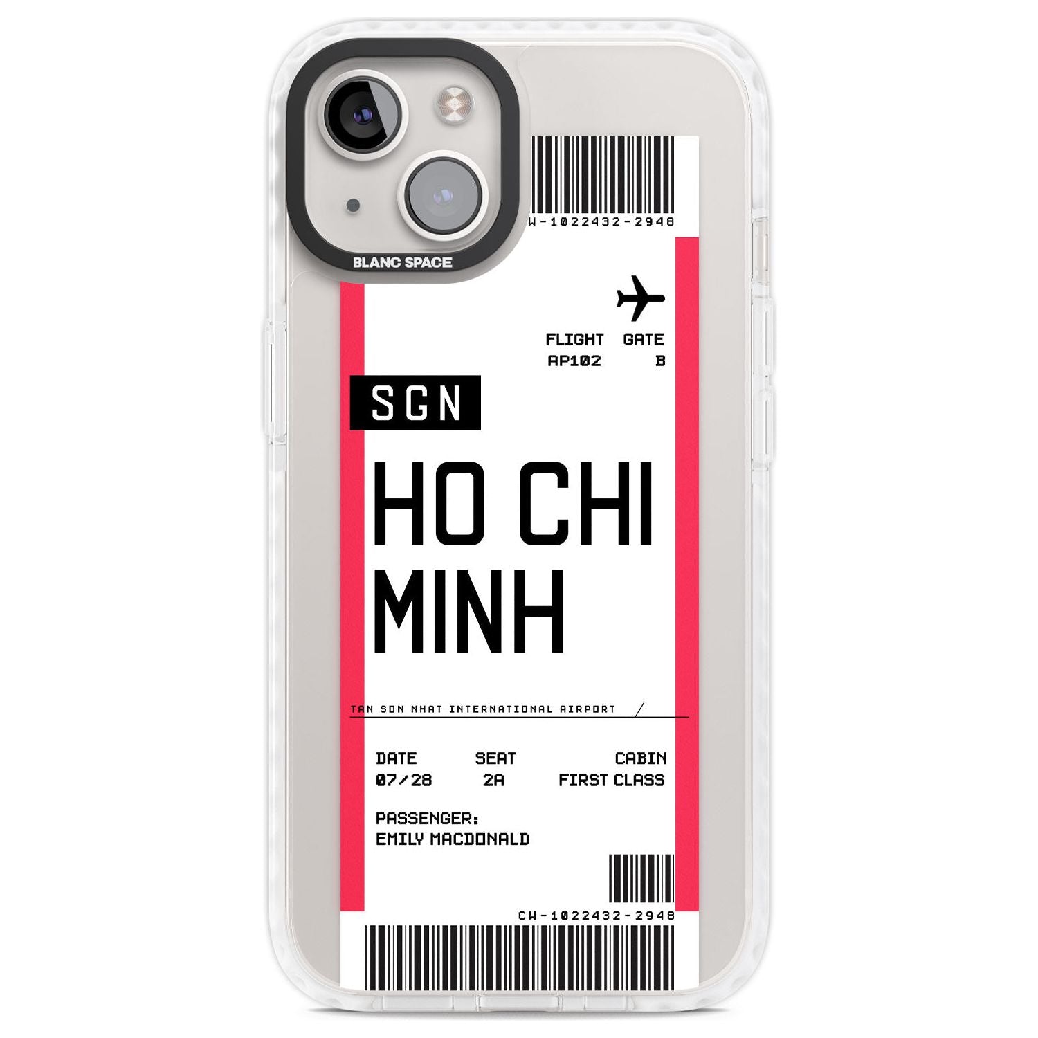 Personalised Ho Chi Minh City Boarding Pass Custom Phone Case iPhone 13 / Impact Case,iPhone 14 / Impact Case,iPhone 15 Plus / Impact Case,iPhone 15 / Impact Case Blanc Space