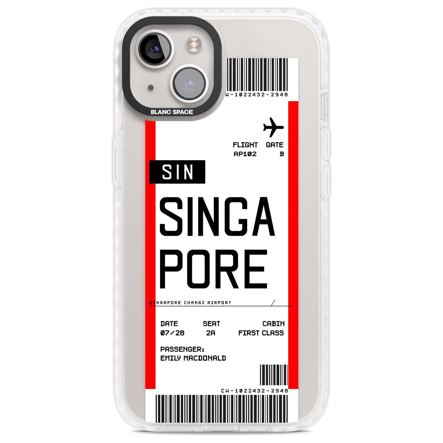 Personalised Singapore Boarding Pass Custom Phone Case iPhone 13 / Impact Case,iPhone 14 / Impact Case,iPhone 15 Plus / Impact Case,iPhone 15 / Impact Case Blanc Space