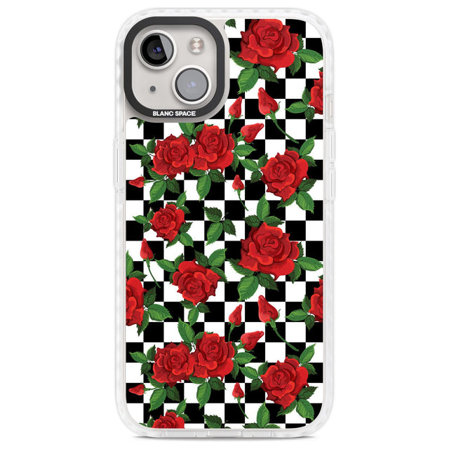 Checkered Pattern & Red Roses Phone Case iPhone 13 / Impact Case,iPhone 14 / Impact Case,iPhone 15 Plus / Impact Case,iPhone 15 / Impact Case Blanc Space