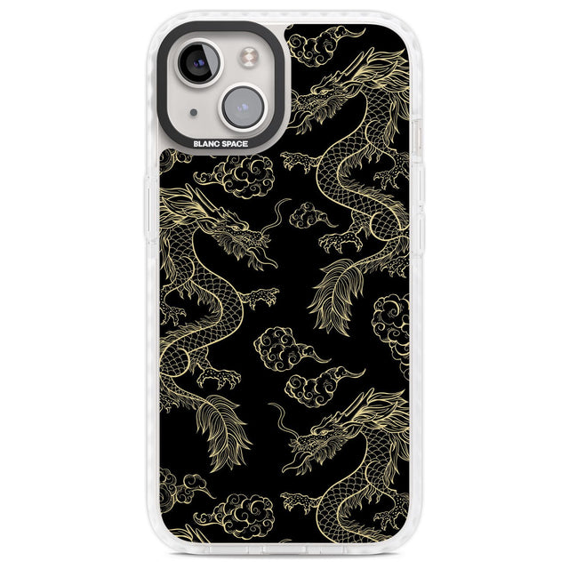 Black and Gold Dragon Pattern Phone Case iPhone 13 / Impact Case,iPhone 14 / Impact Case,iPhone 15 Plus / Impact Case,iPhone 15 / Impact Case Blanc Space