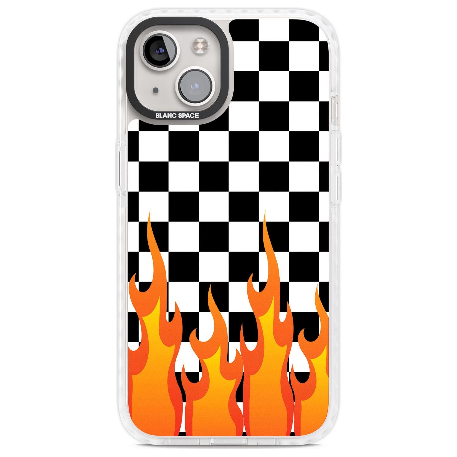 Checkered Fire Phone Case iPhone 13 / Impact Case,iPhone 14 / Impact Case,iPhone 15 Plus / Impact Case,iPhone 15 / Impact Case Blanc Space