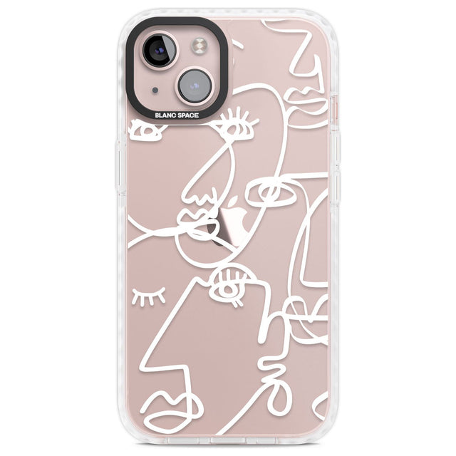 Abstract Continuous Line Faces White on Clear Phone Case iPhone 13 / Impact Case,iPhone 14 / Impact Case,iPhone 15 Plus / Impact Case,iPhone 15 / Impact Case Blanc Space