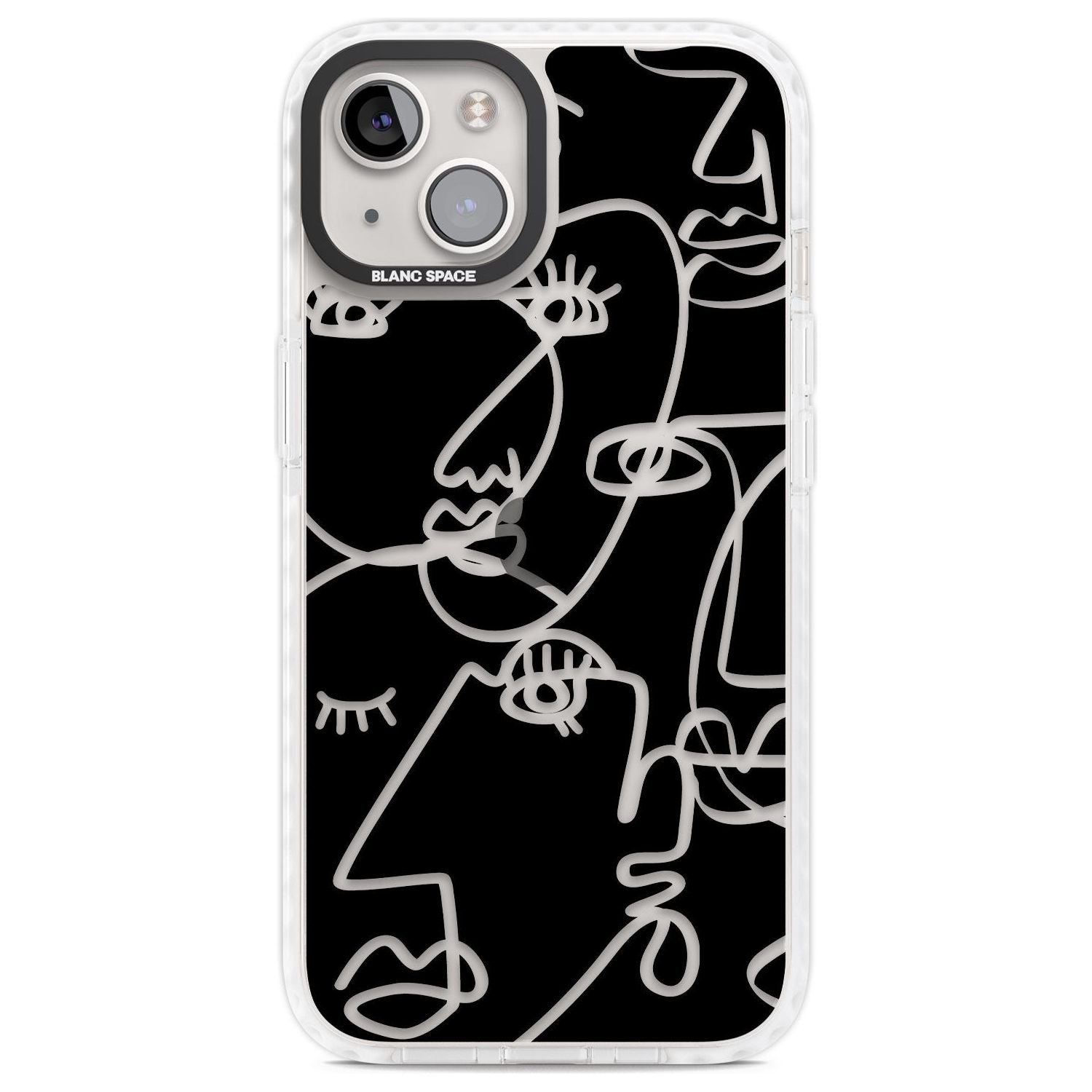 Abstract Continuous Line Faces Clear on Black Phone Case iPhone 13 / Impact Case,iPhone 14 / Impact Case,iPhone 15 Plus / Impact Case,iPhone 15 / Impact Case Blanc Space