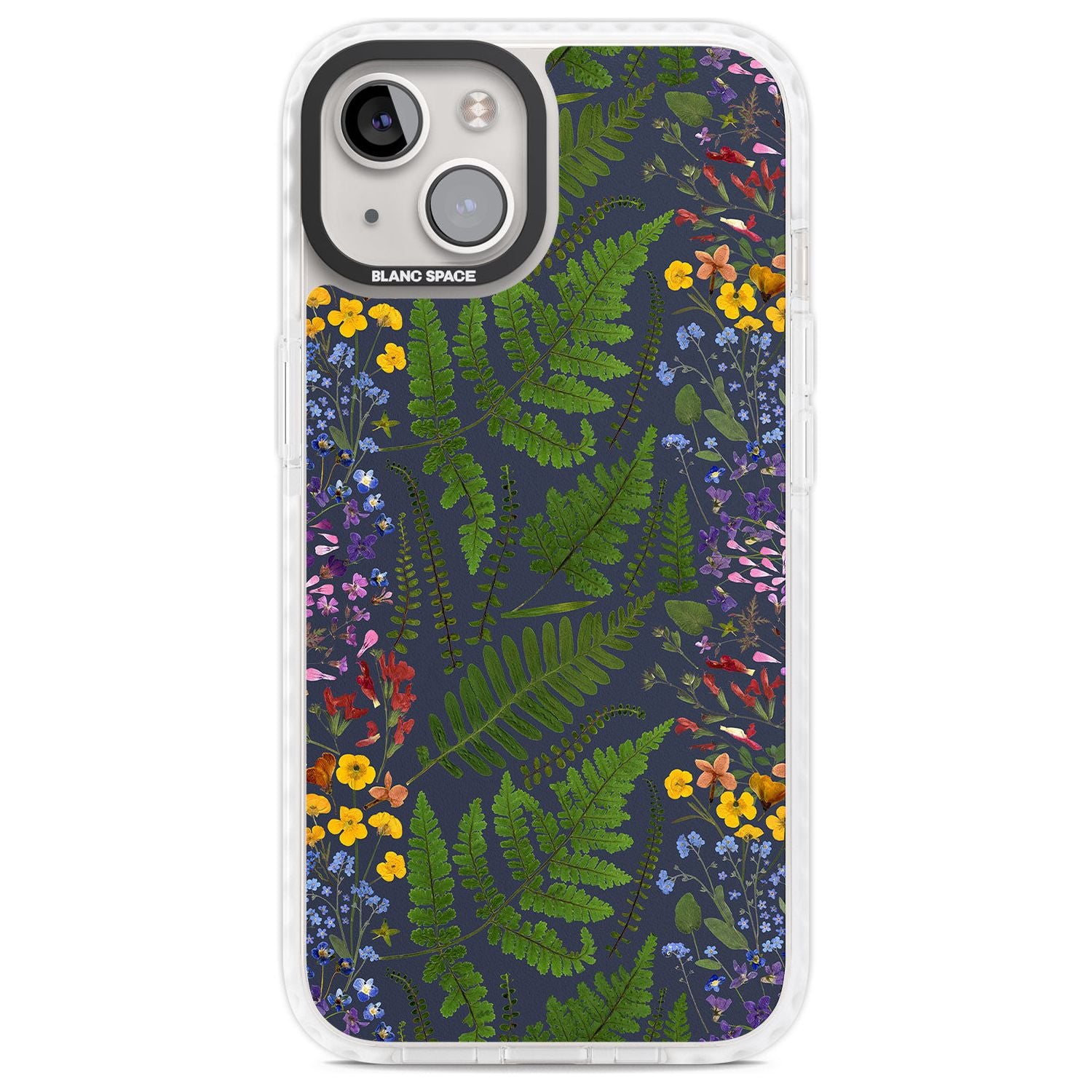 Busy Floral and Fern Design - Navy Phone Case iPhone 13 / Impact Case,iPhone 14 / Impact Case,iPhone 15 Plus / Impact Case,iPhone 15 / Impact Case Blanc Space