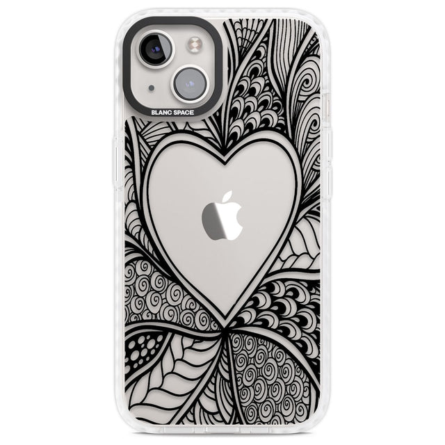 Black Henna Heart Phone Case iPhone 13 / Impact Case,iPhone 14 / Impact Case,iPhone 15 Plus / Impact Case,iPhone 15 / Impact Case Blanc Space