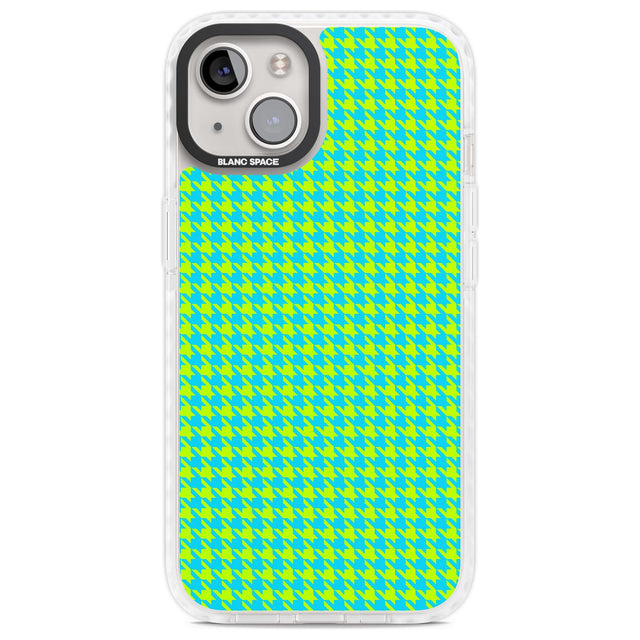 Neon Lime & Turquoise Houndstooth Pattern Phone Case iPhone 13 / Impact Case,iPhone 14 / Impact Case,iPhone 15 Plus / Impact Case,iPhone 15 / Impact Case Blanc Space