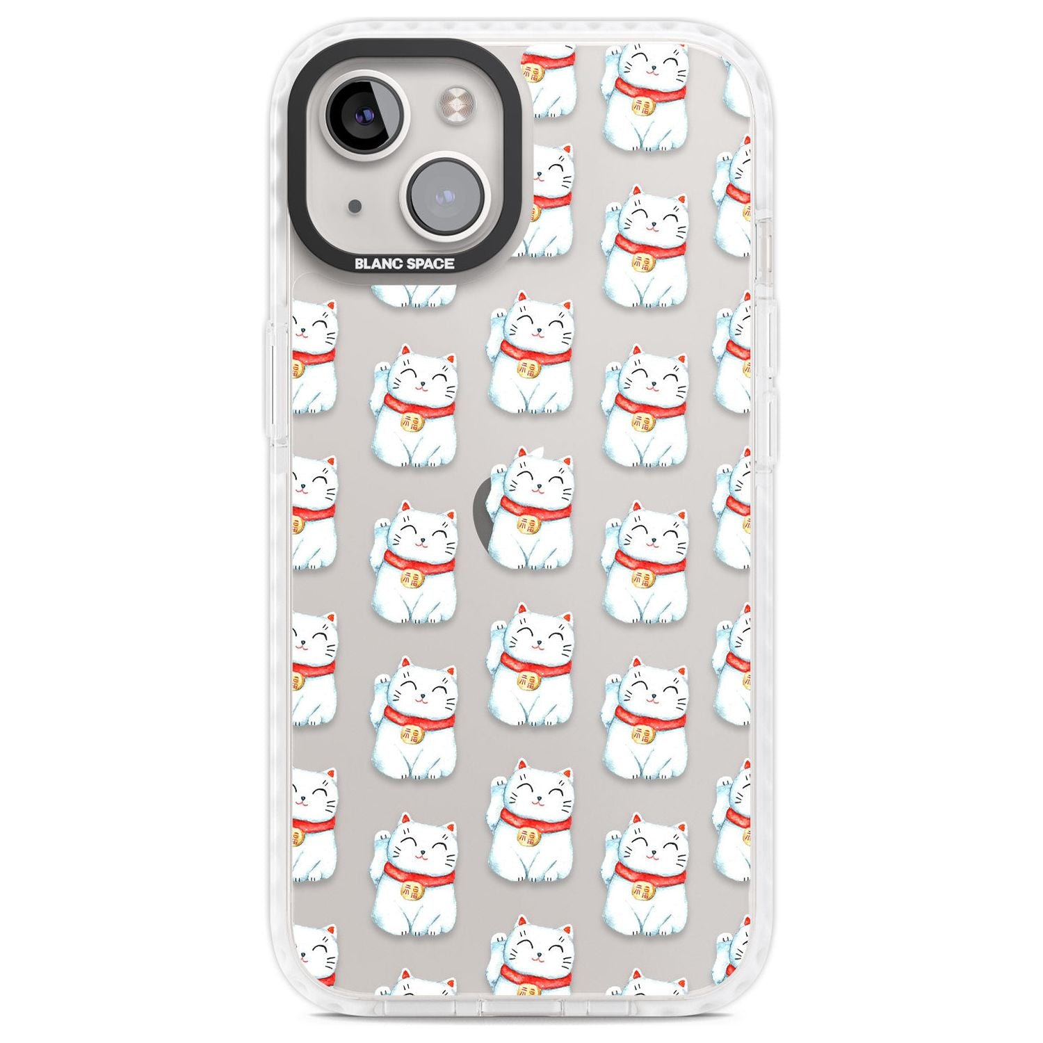 Lucky Cat Maneki-Neko Japanese Pattern Phone Case iPhone 13 / Impact Case,iPhone 14 / Impact Case,iPhone 15 Plus / Impact Case,iPhone 15 / Impact Case Blanc Space