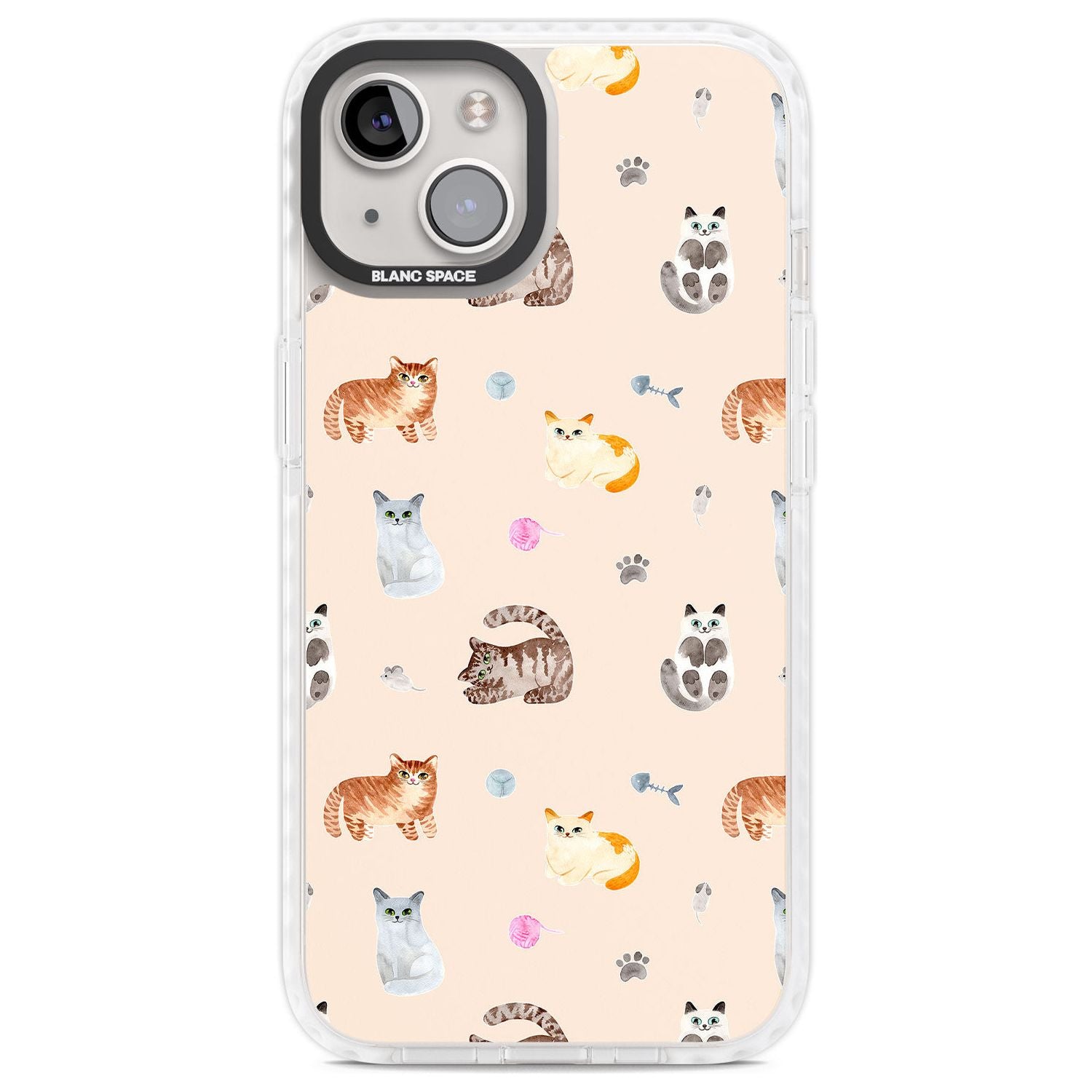 Cats with Toys Phone Case iPhone 13 / Impact Case,iPhone 14 / Impact Case,iPhone 15 Plus / Impact Case,iPhone 15 / Impact Case Blanc Space