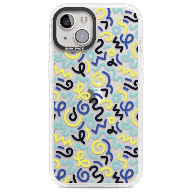 Blue & Yellow Shapes Memphis Retro Pattern Design Phone Case iPhone 13 / Impact Case,iPhone 14 / Impact Case,iPhone 15 Plus / Impact Case,iPhone 15 / Impact Case Blanc Space