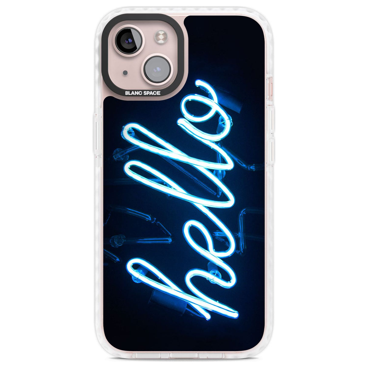 "Hello" Blue Cursive Neon Sign Phone Case iPhone 13 / Impact Case,iPhone 14 / Impact Case,iPhone 15 Plus / Impact Case,iPhone 15 / Impact Case Blanc Space