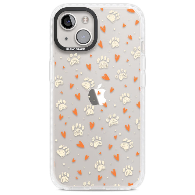 Paws & Hearts Pattern (Clear) Phone Case iPhone 13 / Impact Case,iPhone 14 / Impact Case,iPhone 15 Plus / Impact Case,iPhone 15 / Impact Case Blanc Space