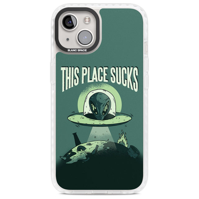 EARTH SUCKS Phone Case iPhone 13 / Impact Case,iPhone 14 / Impact Case,iPhone 15 / Impact Case,iPhone 15 Plus / Impact Case Blanc Space