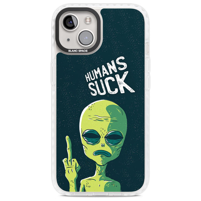 Humans Suck Alien Phone Case iPhone 13 / Impact Case,iPhone 14 / Impact Case,iPhone 15 / Impact Case,iPhone 15 Plus / Impact Case Blanc Space