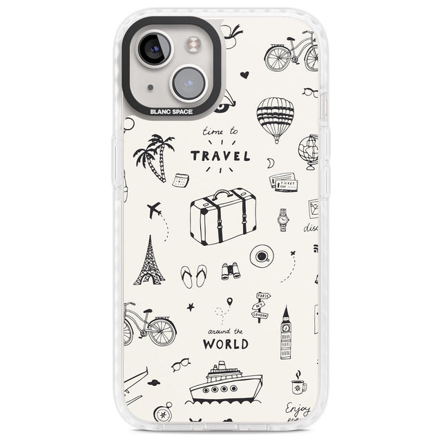 Cute Travel Pattern, White on Phone Case iPhone 13 / Impact Case,iPhone 14 / Impact Case,iPhone 15 / Impact Case,iPhone 15 Plus / Impact Case Blanc Space