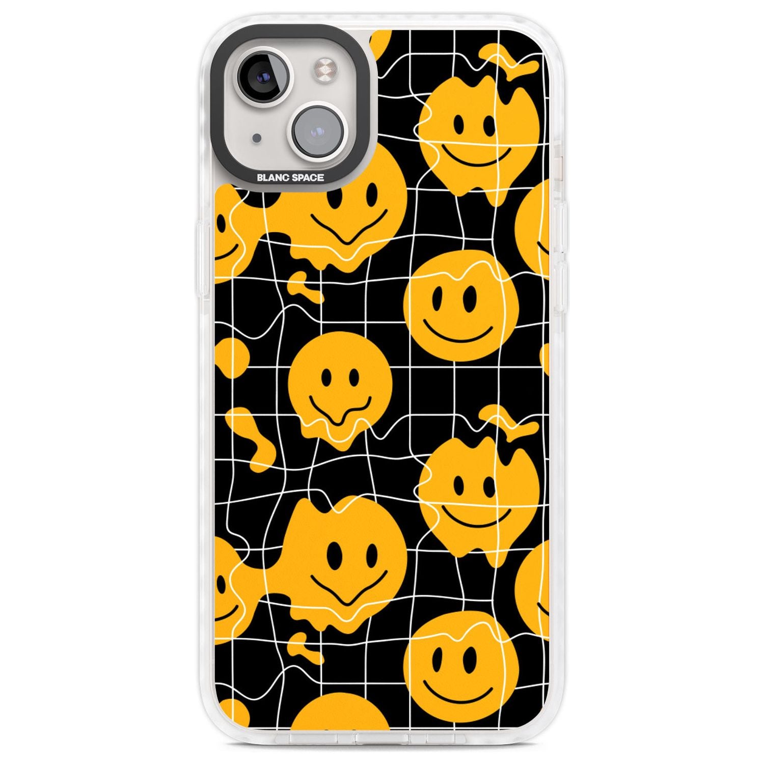 Acid Face Grid Pattern Phone Case iPhone 14 Plus / Impact Case Blanc Space