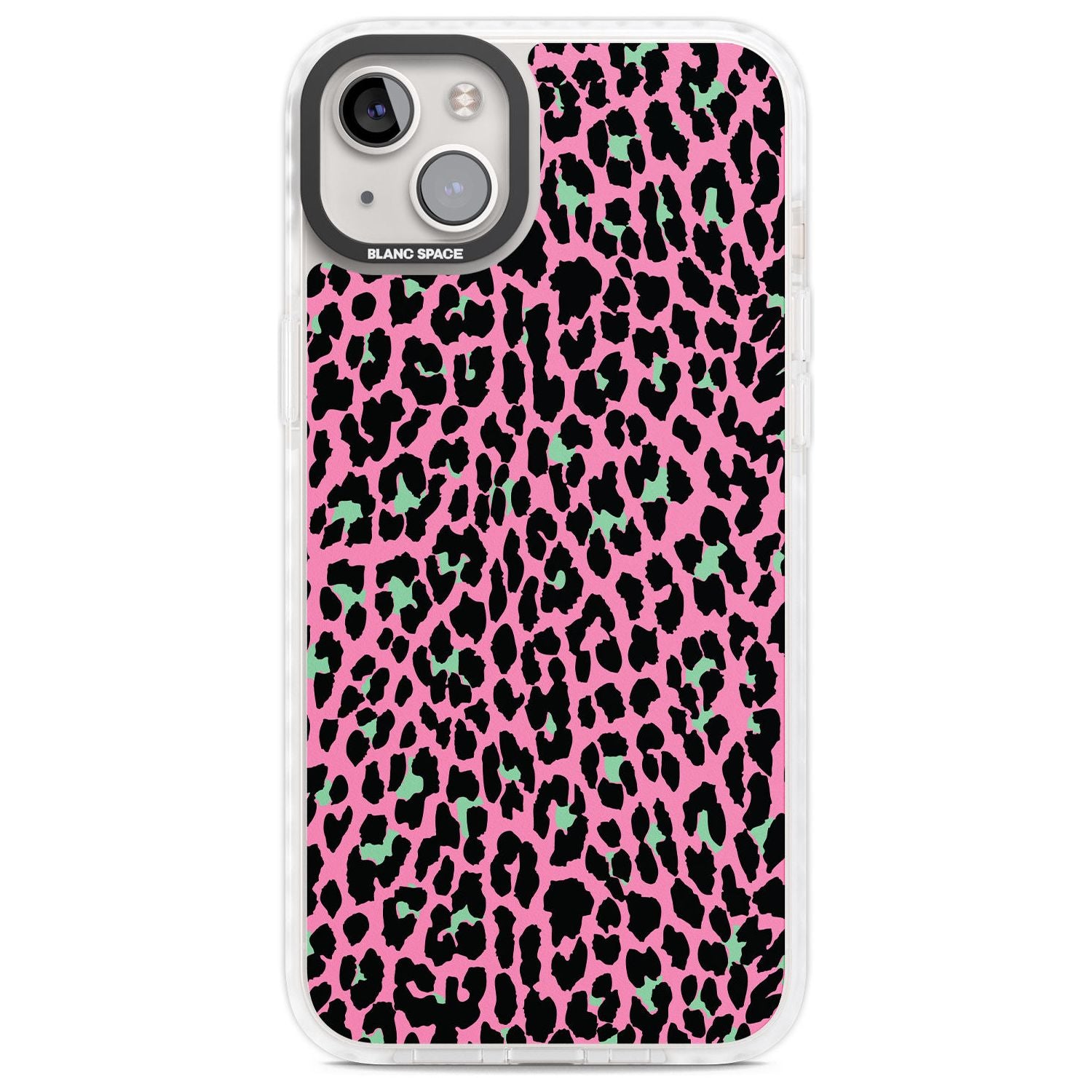Green on Pink Leopard Print Pattern Phone Case iPhone 14 Plus / Impact Case Blanc Space