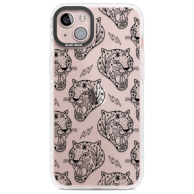 Black Tiger Roar Pattern Phone Case iPhone 14 Plus / Impact Case Blanc Space