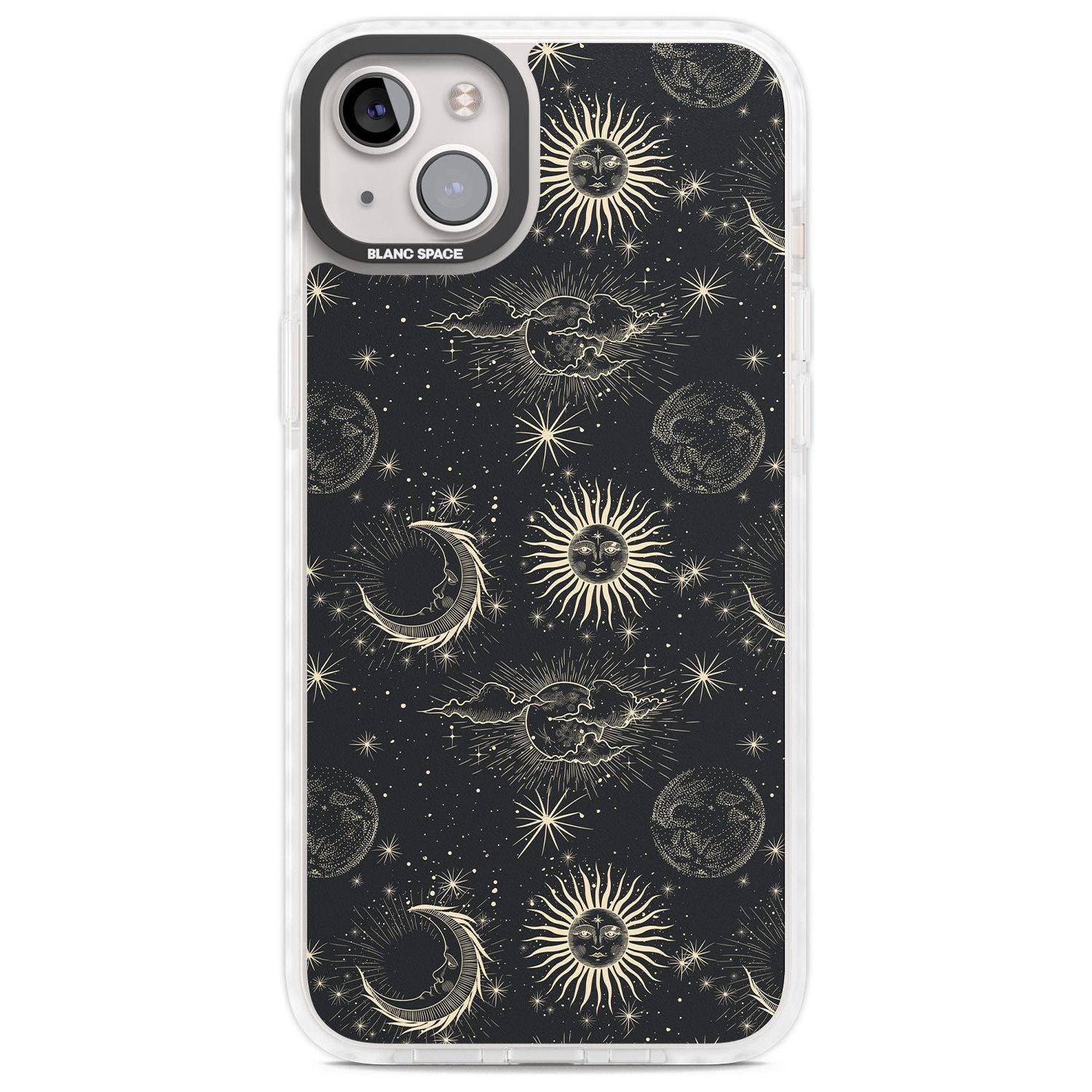 Large Suns, Moons & Clouds Astrological Phone Case iPhone 14 Plus / Impact Case Blanc Space