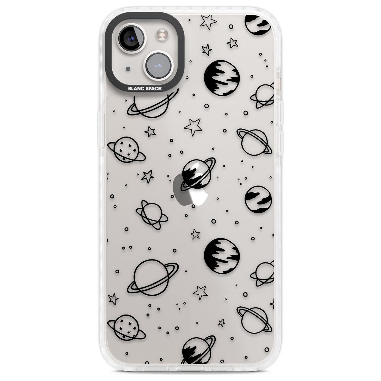 Cosmic Outer Space Design Black on Clear Phone Case iPhone 14 Plus / Impact Case Blanc Space