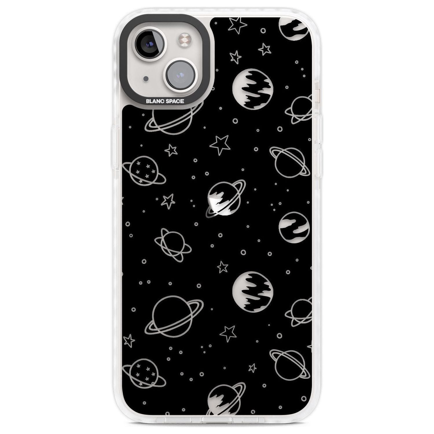 Cosmic Outer Space Design Clear on Black Phone Case iPhone 14 Plus / Impact Case Blanc Space