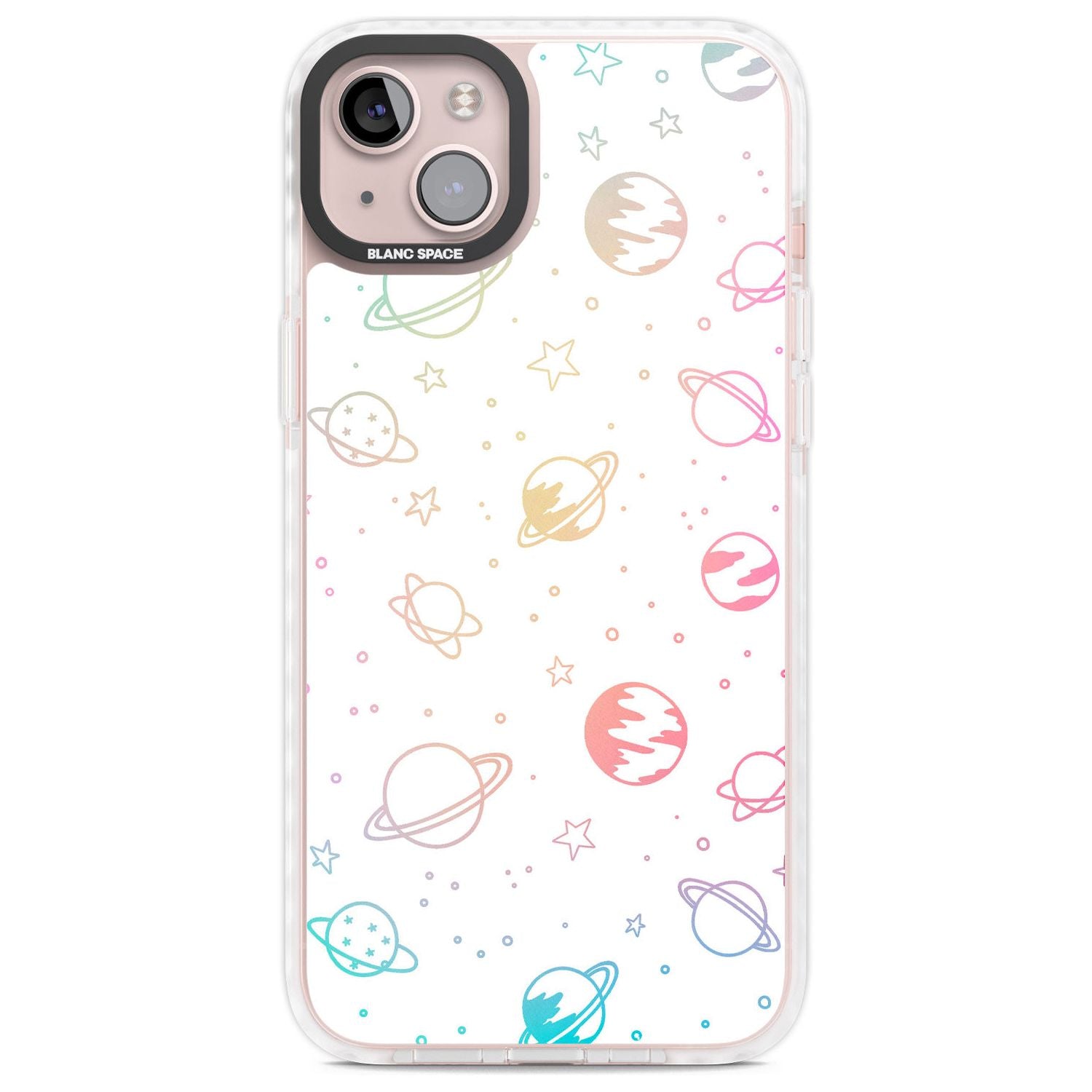 Cosmic Outer Space Design Pastels on White Phone Case iPhone 14 Plus / Impact Case Blanc Space