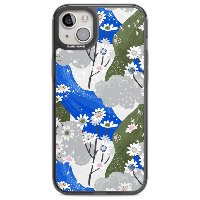 Blue & Grey Daisies Pattern Phone Case iPhone 14 Plus / Black Impact Case Blanc Space