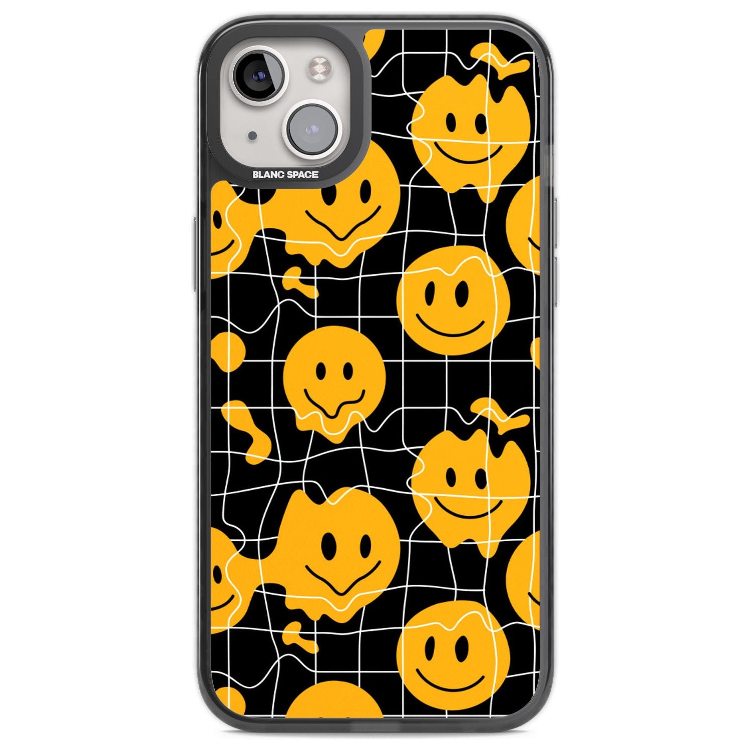 Acid Face Grid Pattern Phone Case iPhone 14 Plus / Black Impact Case Blanc Space