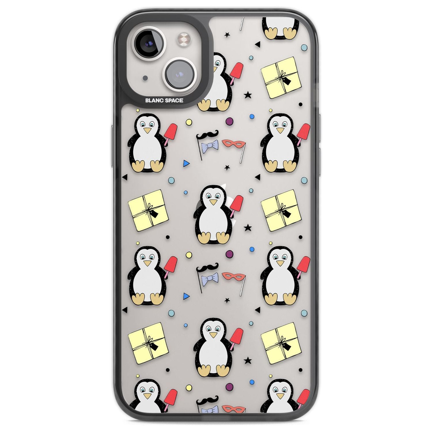 Cute Penguin Pattern Clear Phone Case iPhone 14 Plus / Black Impact Case Blanc Space