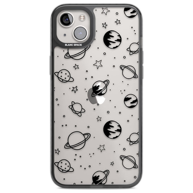 Cosmic Outer Space Design Black on Clear Phone Case iPhone 14 Plus / Black Impact Case Blanc Space