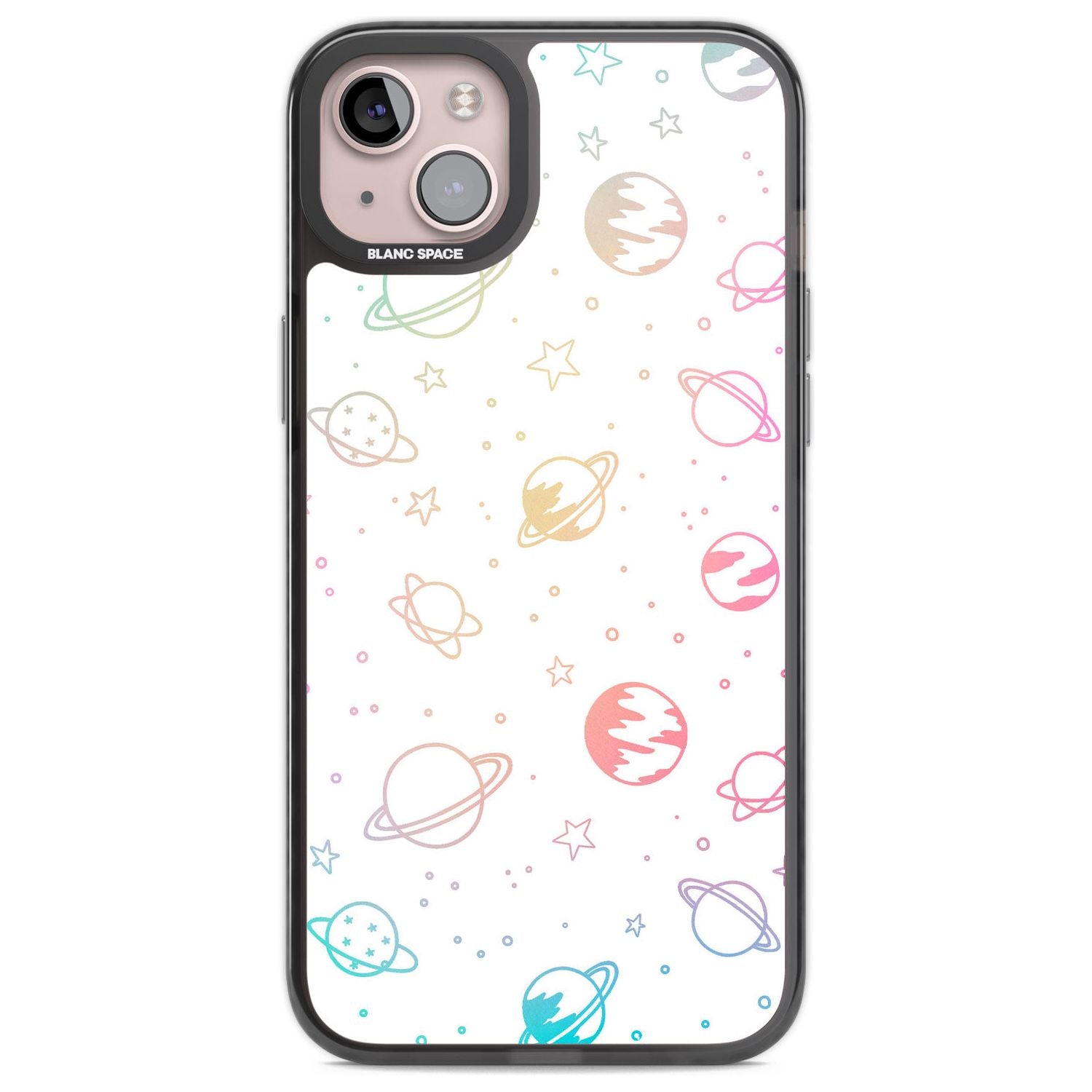 Cosmic Outer Space Design Pastels on White Phone Case iPhone 14 Plus / Black Impact Case Blanc Space