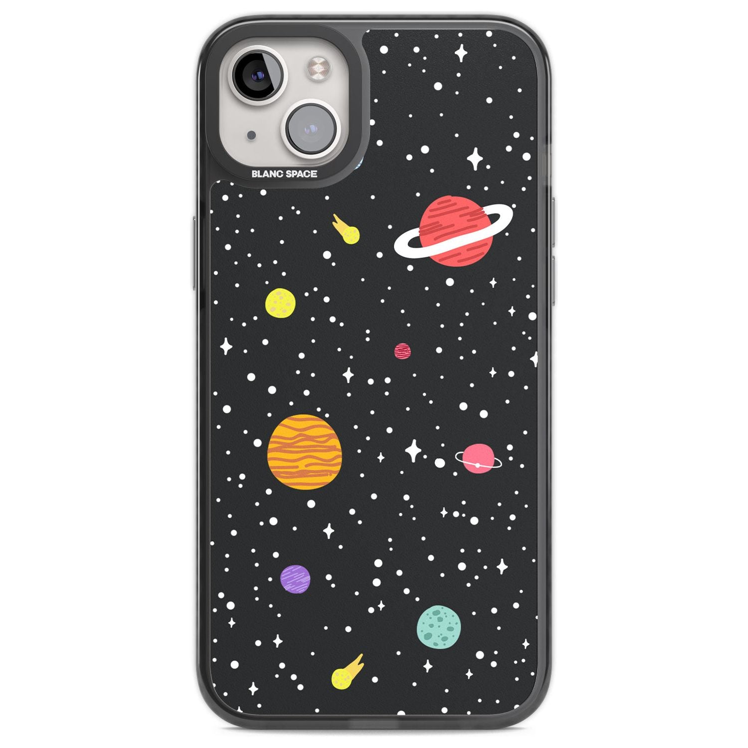 Cute Cartoon Planets Phone Case iPhone 14 Plus / Black Impact Case Blanc Space