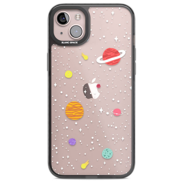 Cute Cartoon Planets (Clear) Phone Case iPhone 14 Plus / Black Impact Case Blanc Space