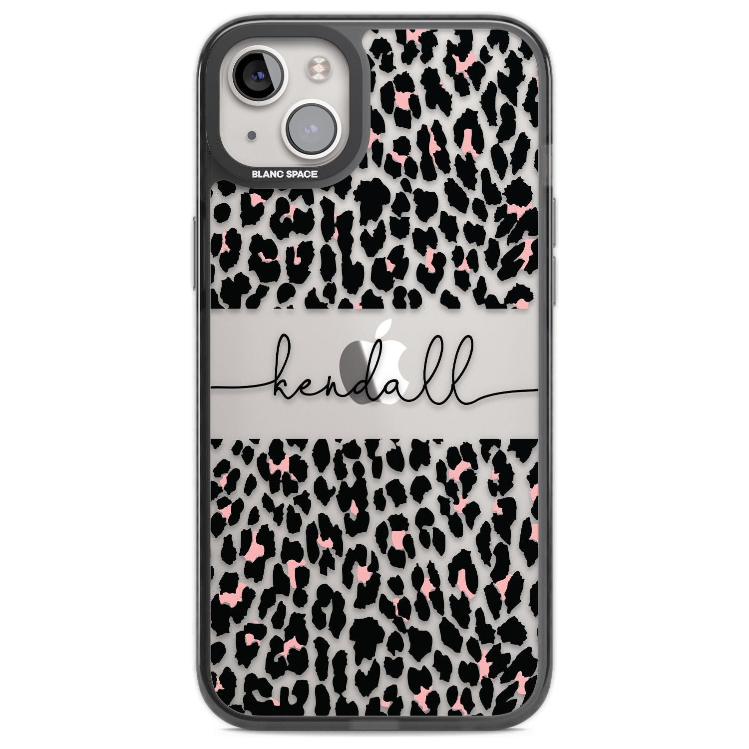 Personalised Pink & Cursive Leopard Spots Custom Phone Case iPhone 14 Plus / Black Impact Case Blanc Space
