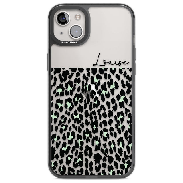 Personalised Seafoam Green & Cursive Leopard Spots Custom Phone Case iPhone 14 Plus / Black Impact Case Blanc Space