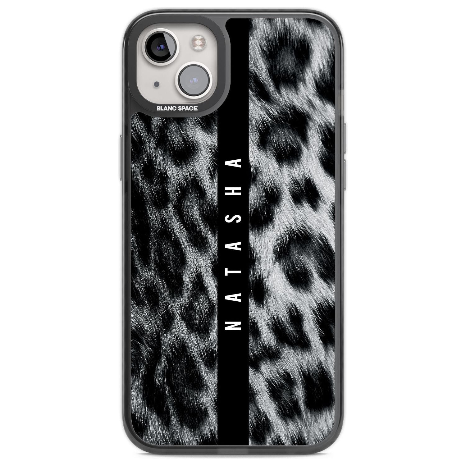 Personalised Snow Leopard Print Custom Phone Case iPhone 14 Plus / Black Impact Case Blanc Space