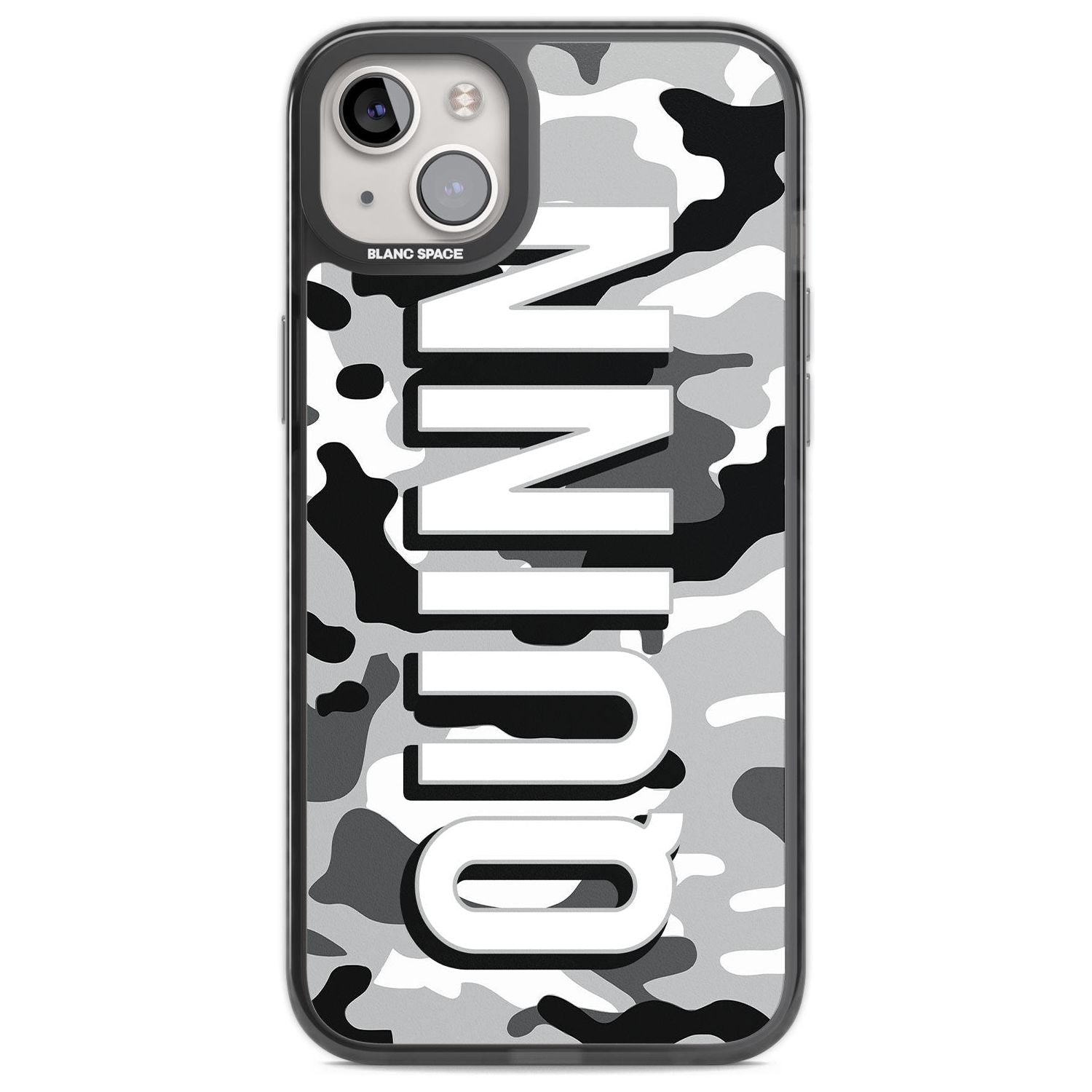 Personalised Greyscale Camo Custom Phone Case iPhone 14 Plus / Black Impact Case Blanc Space