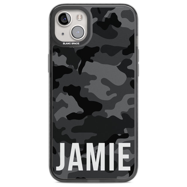 Personalised Horizontal Name Black Camouflage Custom Phone Case iPhone 14 Plus / Black Impact Case Blanc Space