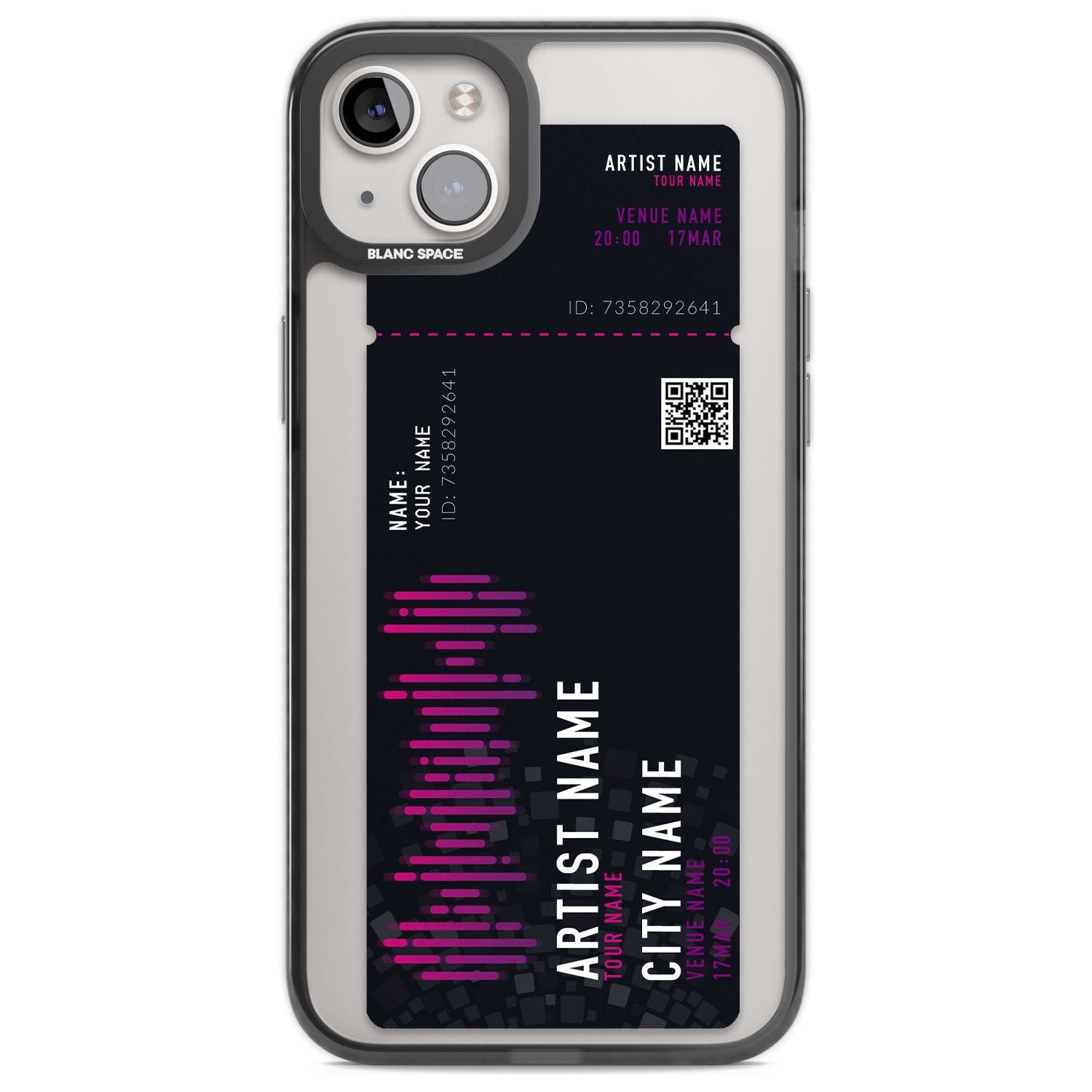 Personalised Concert Ticket Custom Phone Case iPhone 14 Plus / Black Impact Case Blanc Space