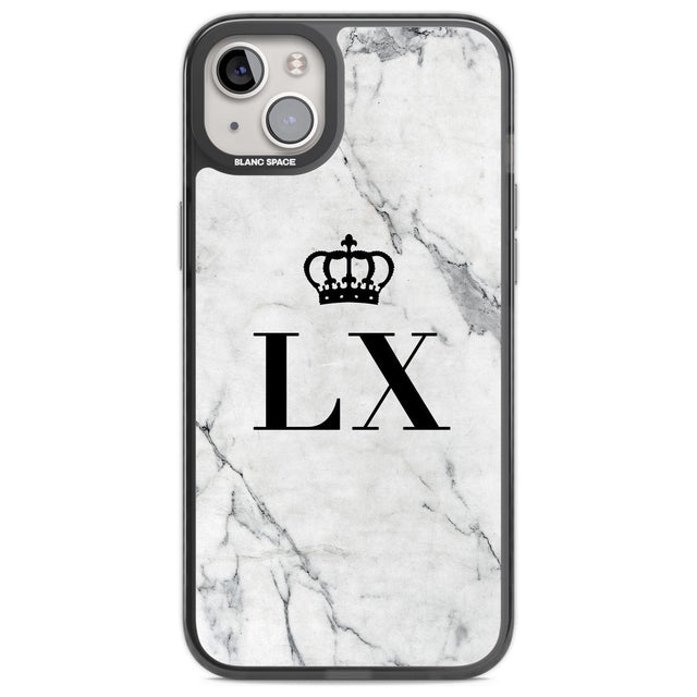 Personalised Initials with Crown on White Marble Custom Phone Case iPhone 14 Plus / Black Impact Case Blanc Space