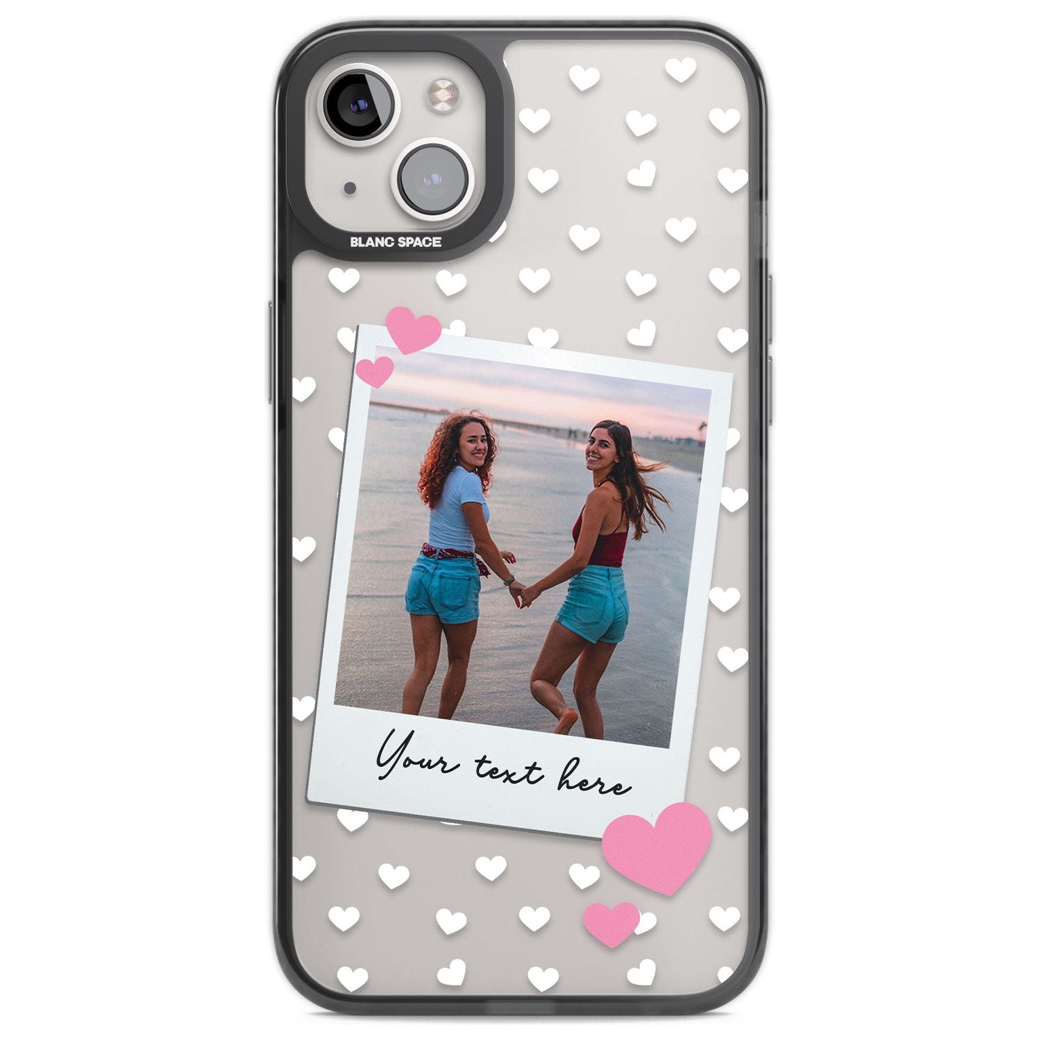 Personalised Instant Film & Hearts Photo Custom Phone Case iPhone 14 Plus / Black Impact Case Blanc Space