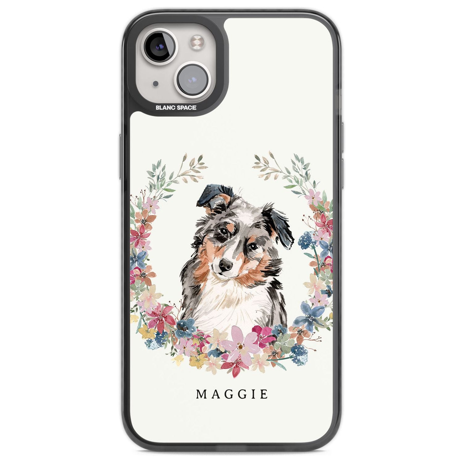 Personalised Australian Shepherd Watercolour Dog Portrait Custom Phone Case iPhone 14 Plus / Black Impact Case Blanc Space