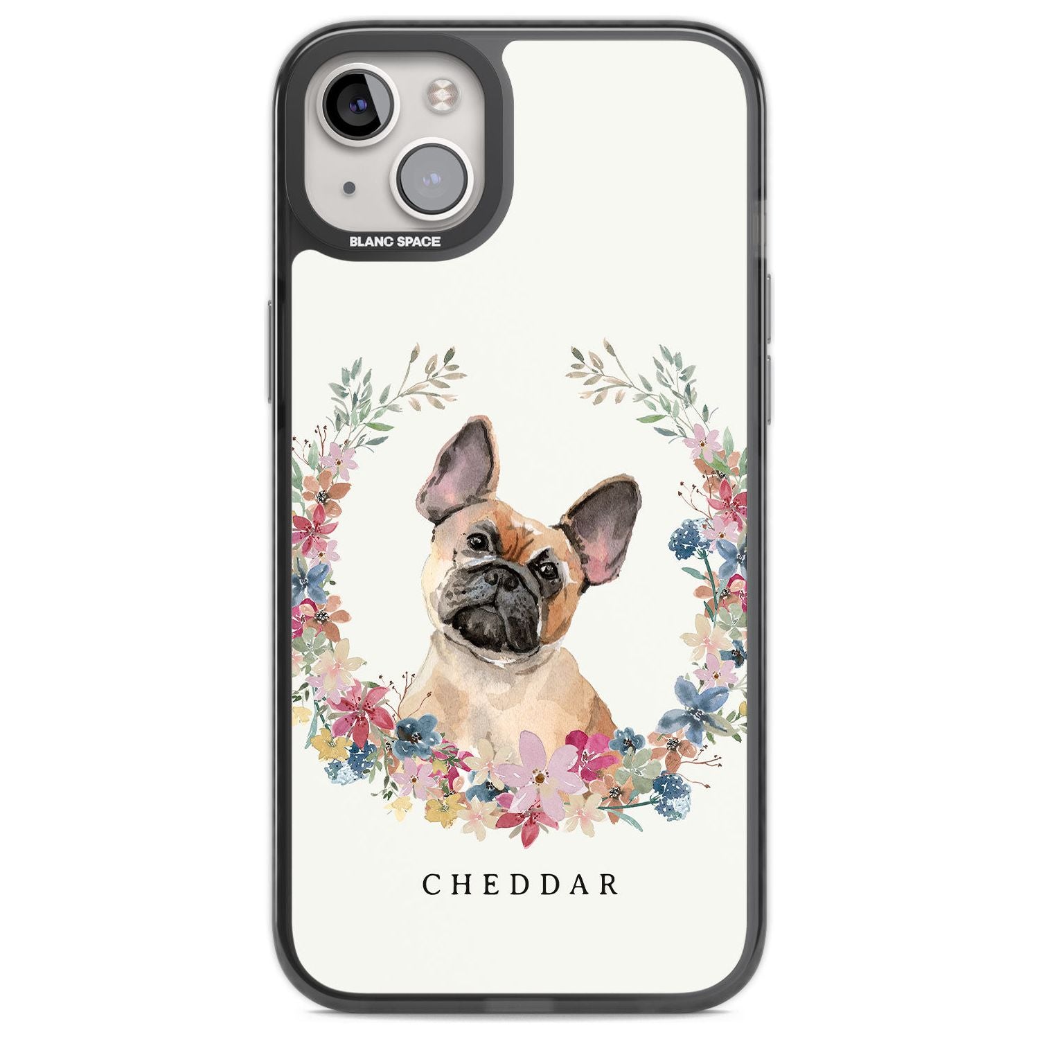 Personalised Tan French Bulldog Watercolour Dog Portrait Custom Phone Case iPhone 14 Plus / Black Impact Case Blanc Space