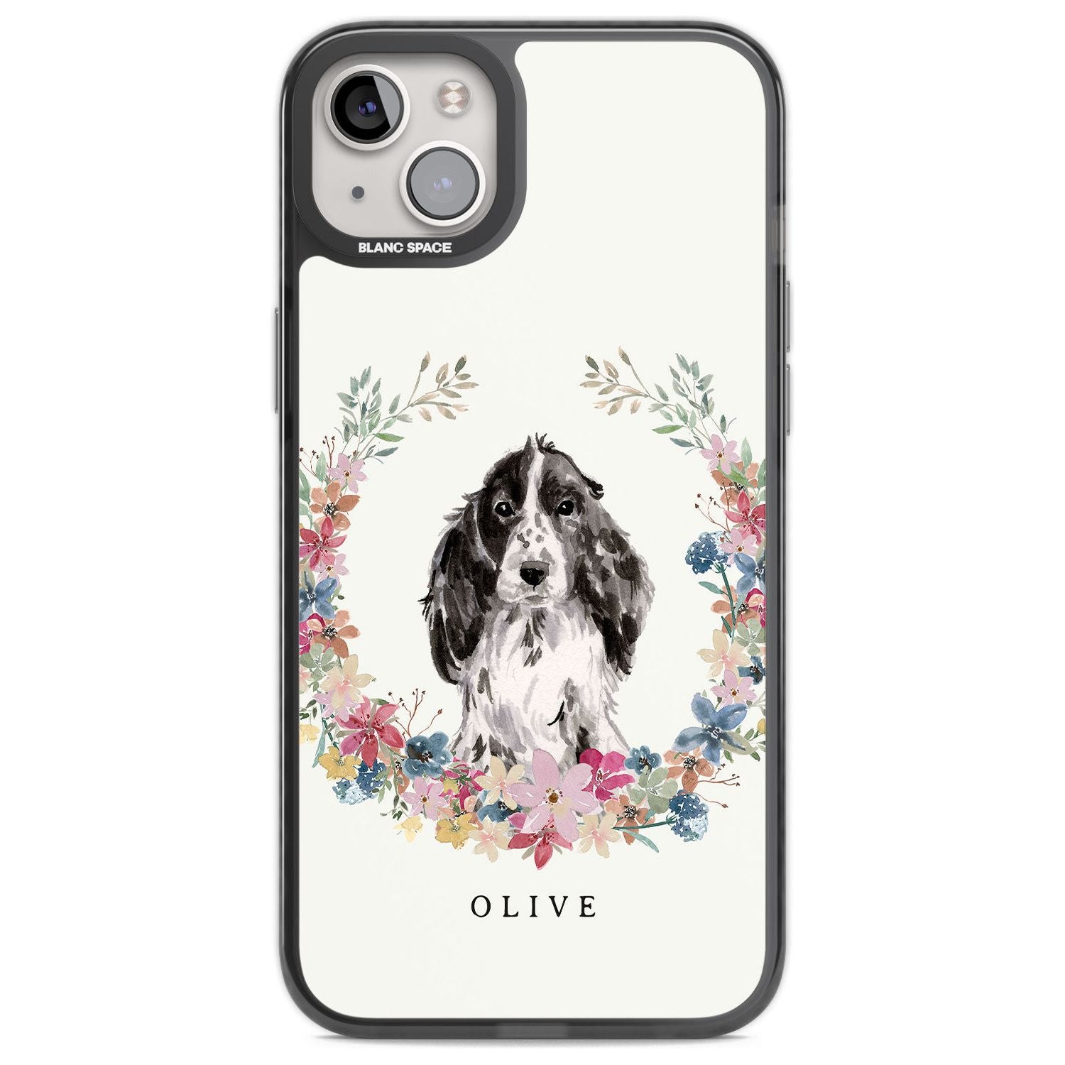 Personalised Black Cocker Spaniel - Watercolour Dog Portrait Custom Phone Case iPhone 14 Plus / Black Impact Case Blanc Space