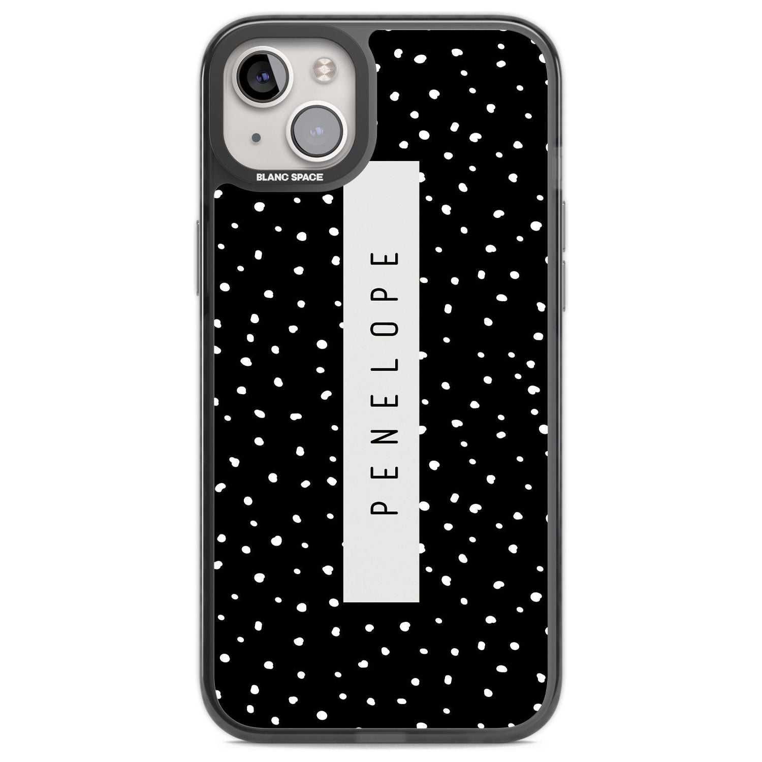 Personalised Black Dots Custom Phone Case iPhone 14 Plus / Black Impact Case Blanc Space