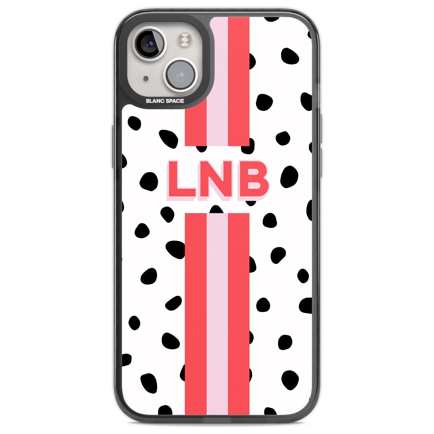Personalised Polka & Pink Stripe Custom Phone Case iPhone 14 Plus / Black Impact Case Blanc Space