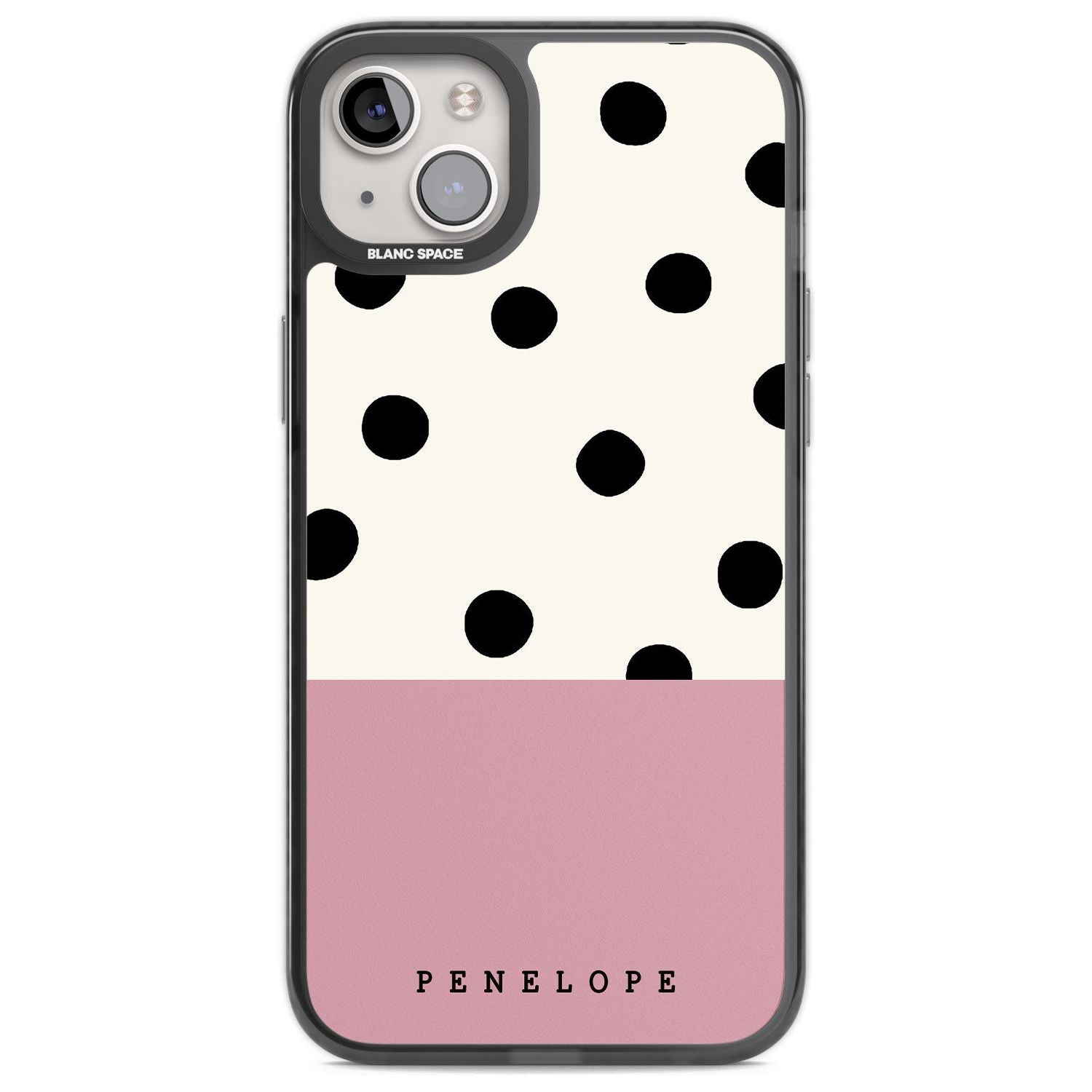 Personalised Pink Border Polka Dot Custom Phone Case iPhone 14 Plus / Black Impact Case Blanc Space